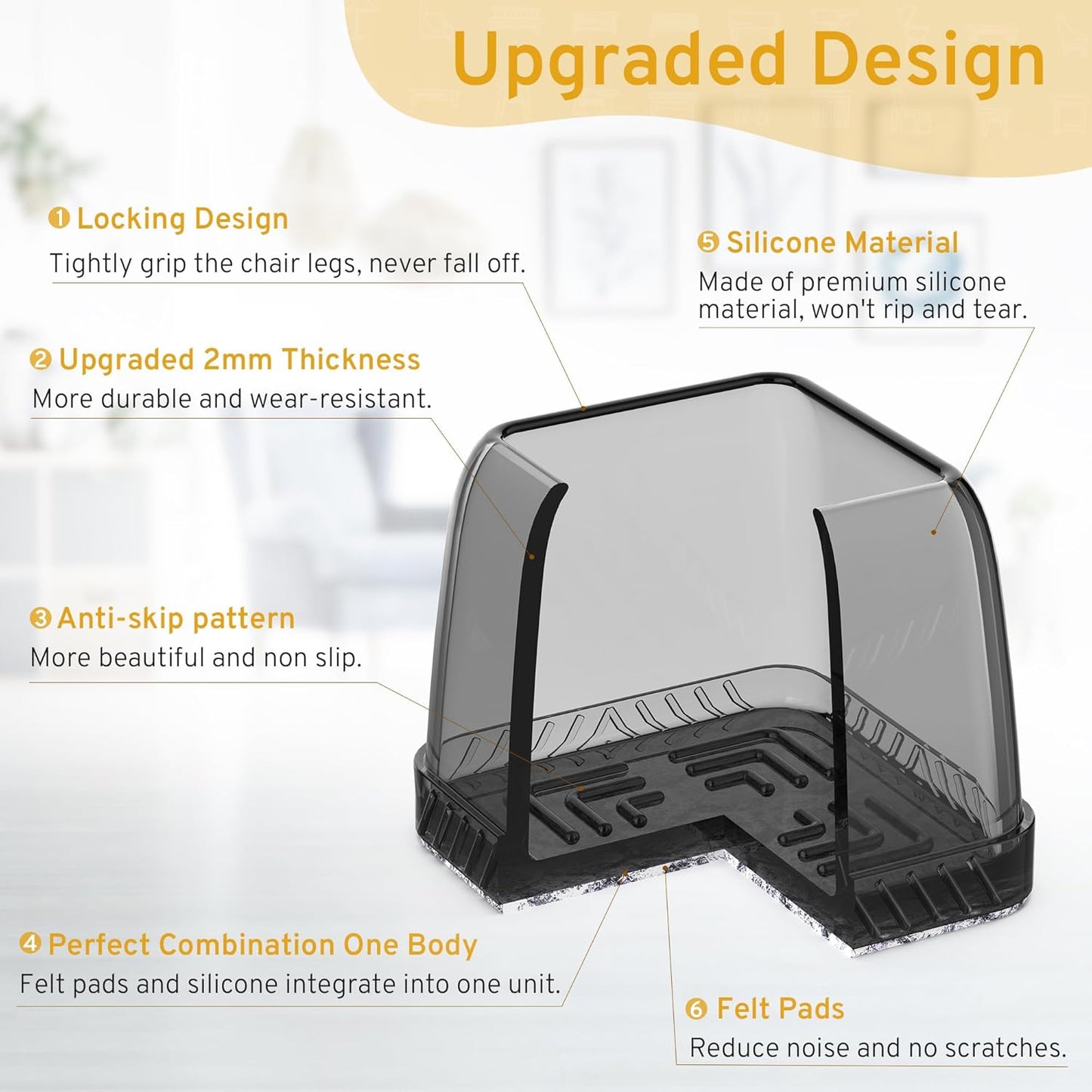 24PCS Square Chair Leg Floor Protectors, Furniture Sliders, Chair Leg Protectors for Hardwood Floors, Non-Slip Felt Furniture Pads, Silicone Cap Covers to Protect Floors, (Fit 0.75" - 1.1")