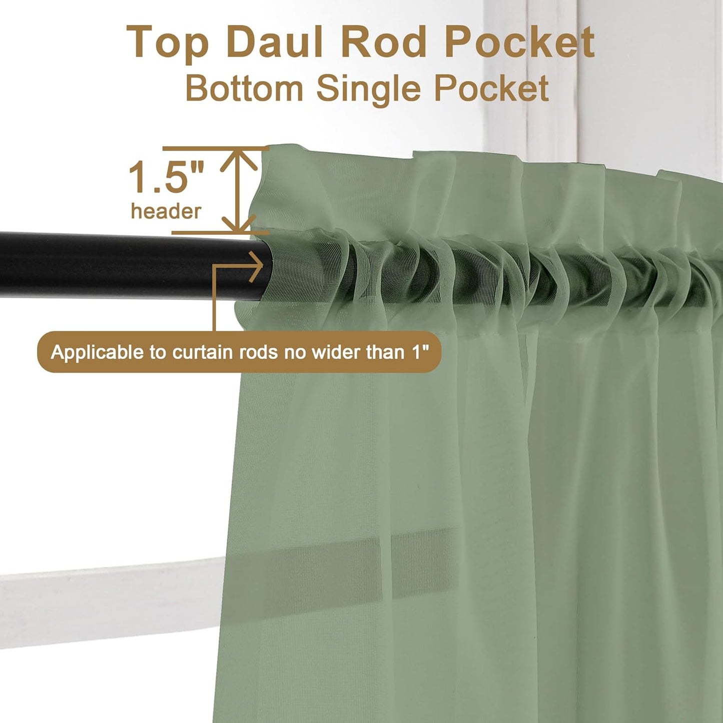 Chyhomenyc Sage Green Sheer Curtains 30 inch Length 2 Panels, Light Filtering Voile Rod Pocket Short Window Curtians for Bathroom Living Room Farmhouse Small Windows, 42Wx30L inches