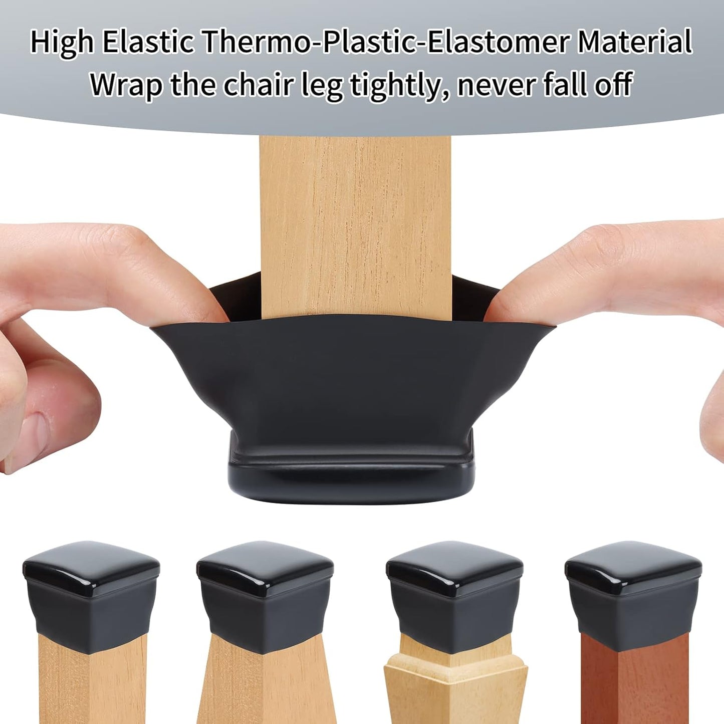 Ezprotekt 8 Pcs Large Chair Leg Sliders for Carpet, Square Black Teflon Furniture Glides Pads Caps for Rug, Bar Stool Leg Protectors Covers for Table, Chair, Sofa Legs (XL Fit: 1.5" - 2")