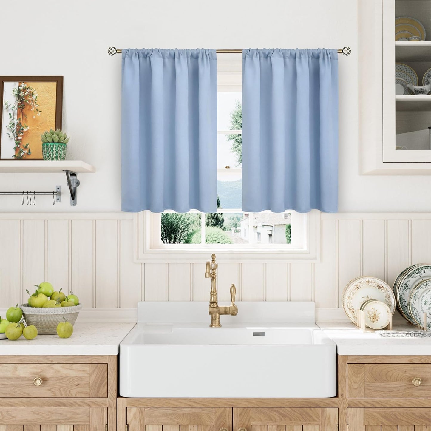 BGment Baby Blue Room Darkening Curtains for Bedroom Kitchen Window 40 Inches Long - Thermal Insulated Short Drapes Privacy for Nursery Kids Cafe Bathroom, 42 x 40 Inch, 2 Panels