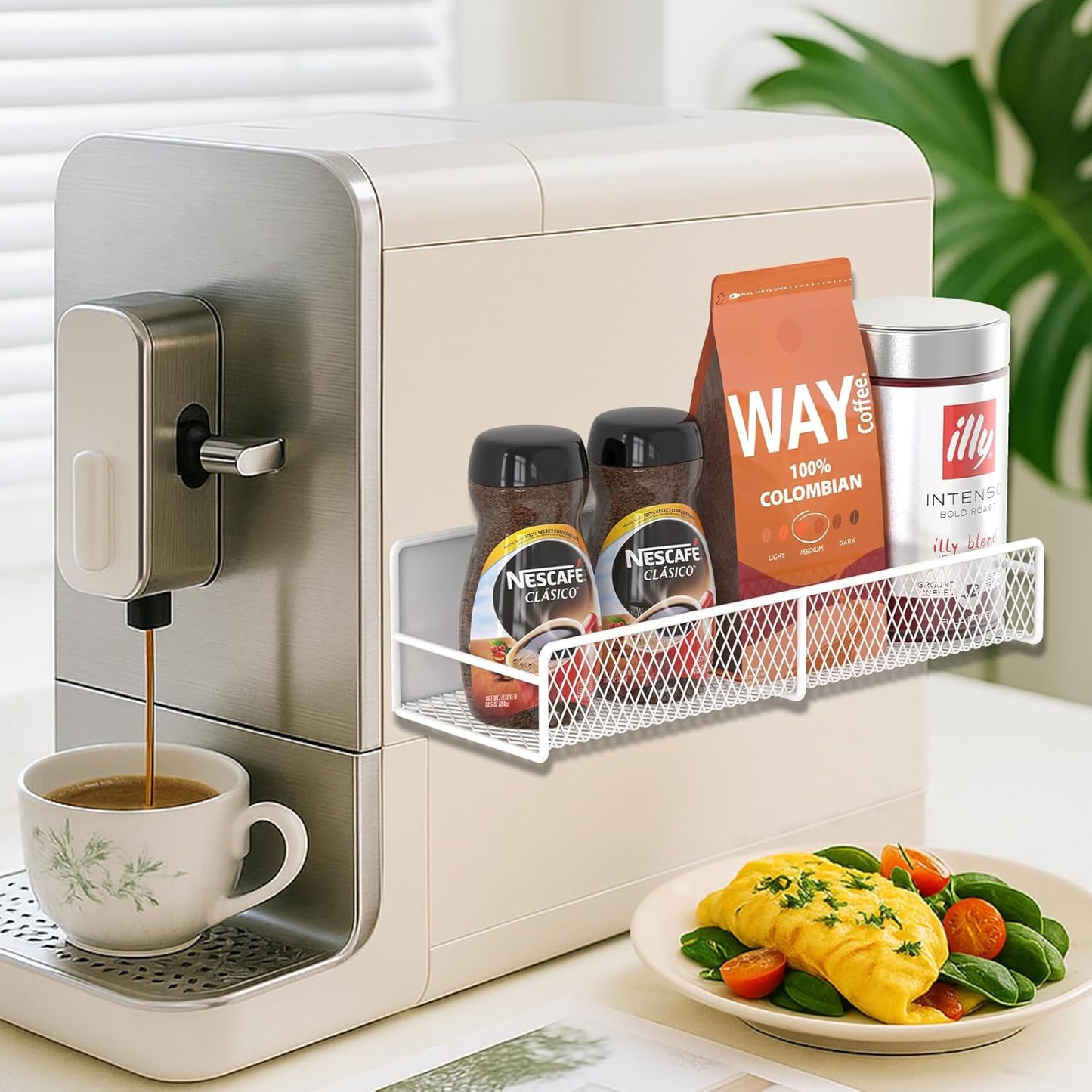 2 Pack Magnetic Spice Rack for Refrigerator, White Magnetic Shelf with 4 Removable Hooks, Rustproof Magnetic Shelf for Fridge, Oven, Condiments, Oils, Seasoning Spice Organizer