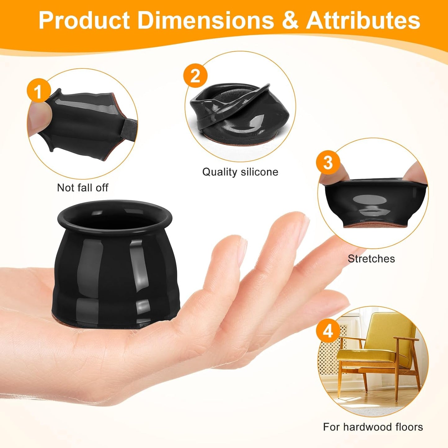 CHUNZEXI 32 Pack Chair Leg Floor Protectors for Hardwood Floors, Silicone Felt Covers Pads Caps, Protect Wood Furniture Feet Floors Noise Reduce and Scratch (Universal Large & Black)