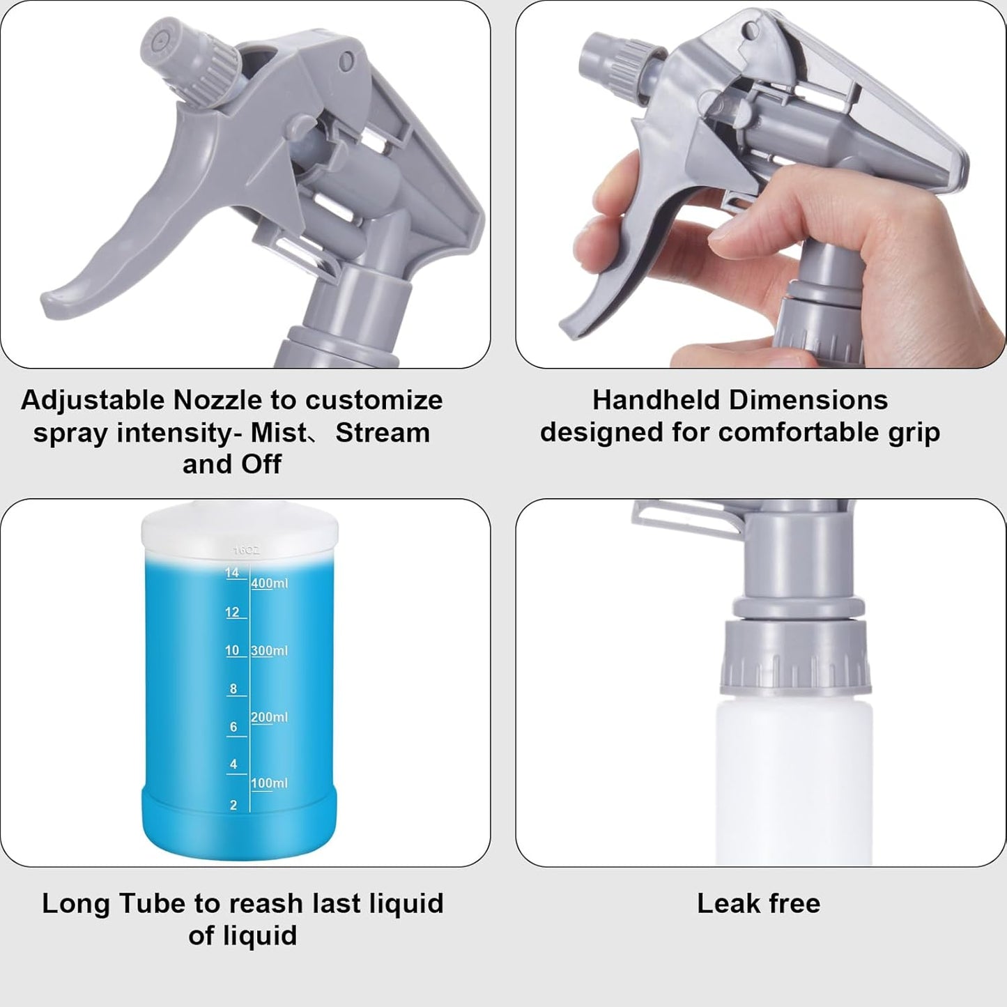 Eccliy 12 Pcs 16 Oz Plastic Spray Bottle, Adjustable Empty Reusable Sprayer for Cleaning, Planting, Water, Bathroom and Kitchen, BBQ, Commercial and Residential(Pure Grey Clear,Measurement)