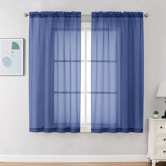 Chyhomenyc Royal Blue Sheer Curtains 63 Inch Length 2 Panels, Rod Pocket Solid Window Sheer Curtain Panels, Elegant Curtains & Drapes for Living Room Bedroom 2 Panels (Royal Blue, 42 W x 63 L)