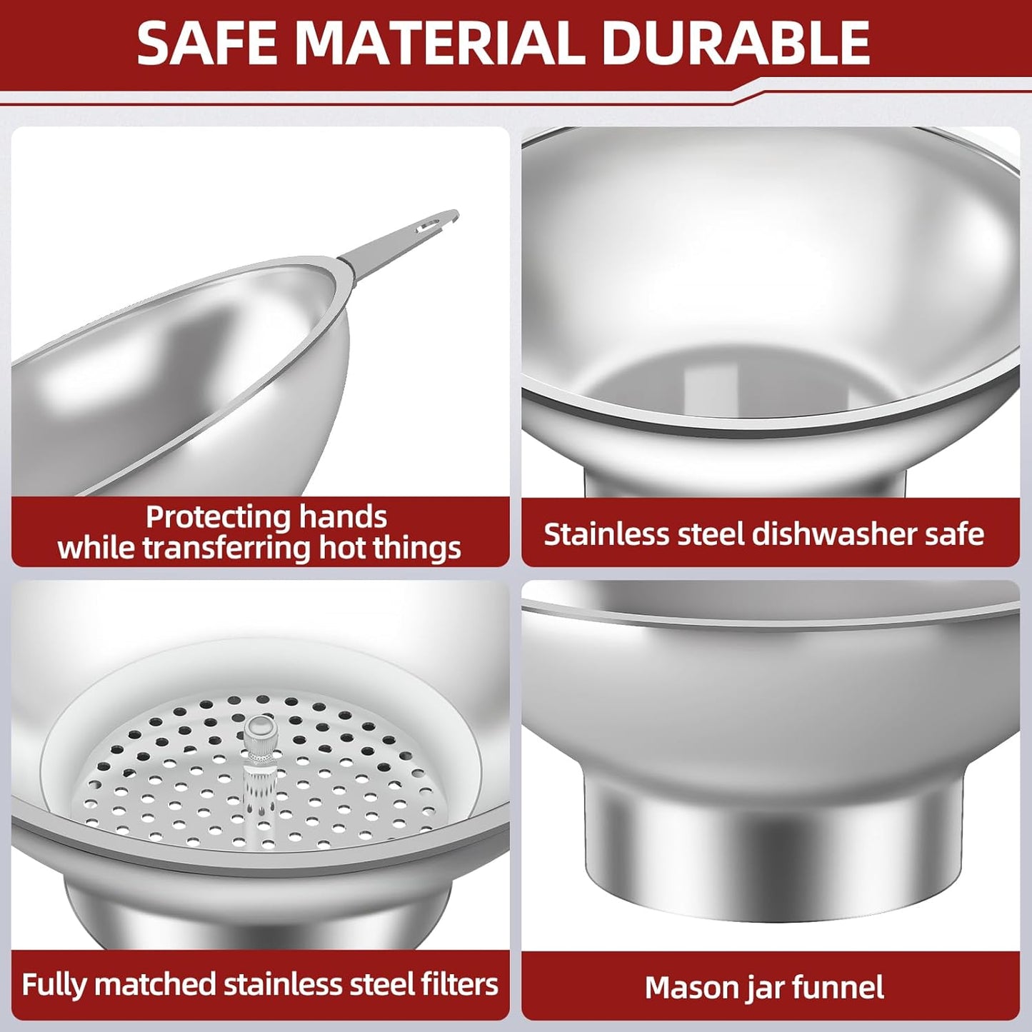 Canning Funnel with Strainer - Wide Mouth Stainless Steel Kitchen Funnel for Mason Jars, Transferring Liquids, Dry Ingredients, Canning & Preserves