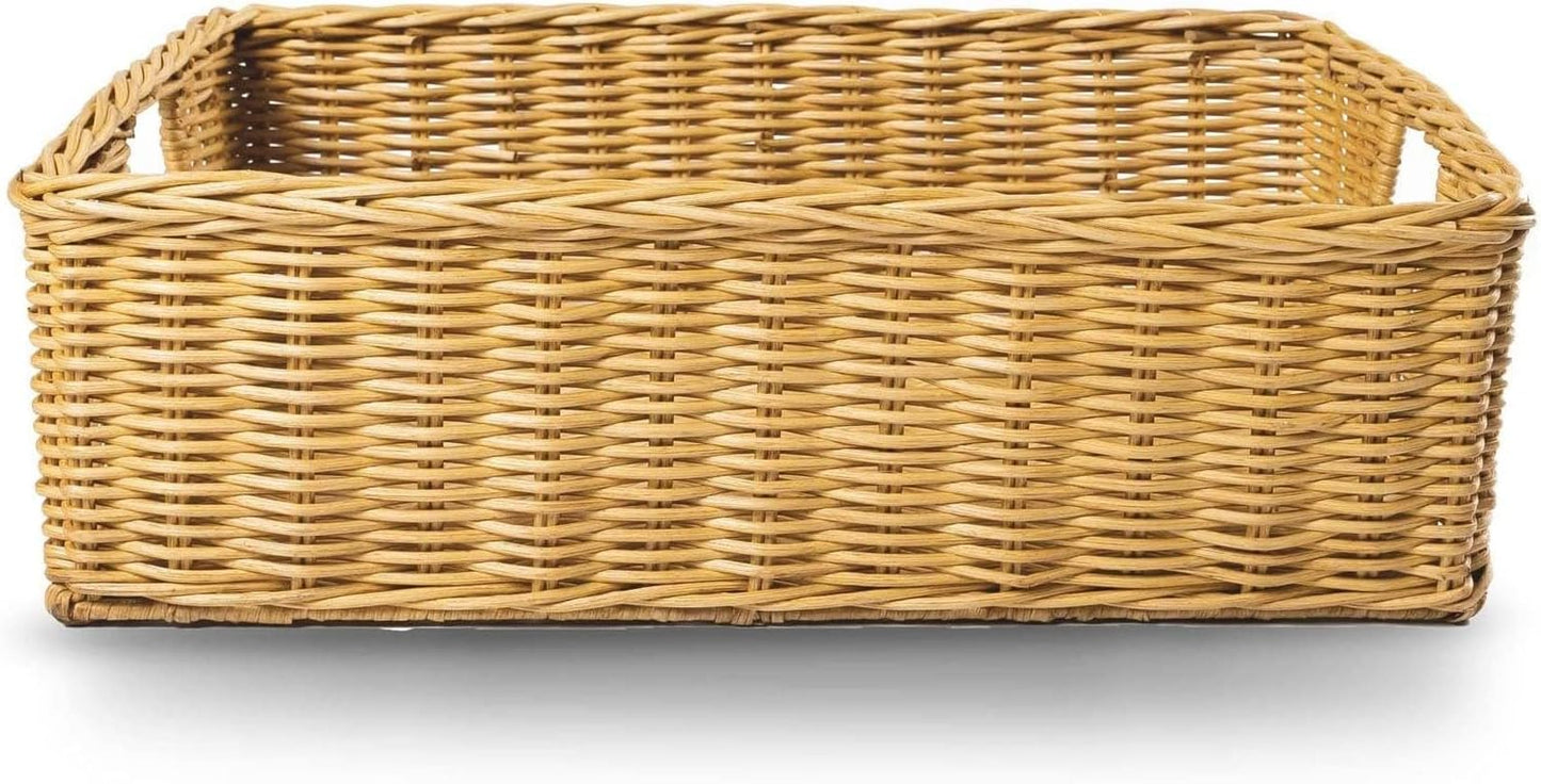 The Basket Lady Under The Bed/Basic Wicker Storage Basket, Medium, 20 in L x 14.5 in W x 6 in H, Sandstone
