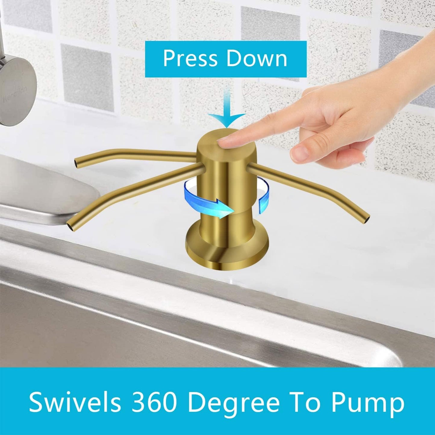 Soap Dispenser for Kitchen Sink, Kichen Sink Soap Dispenser, 47" Extension Tube kit, Under Sink Soap Dispenser Pump, No Need More Refills, Good Suction Power, Golden