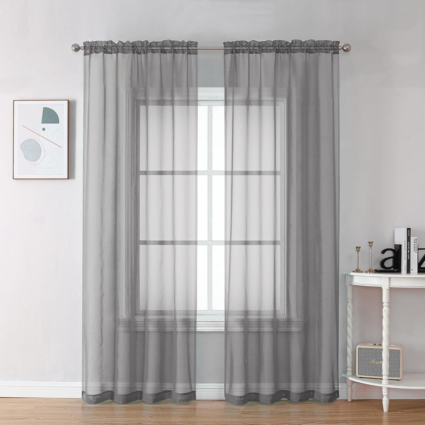 Chyhomenyc Charcoal Grey Sheer Curtains 78 Inches Long 2 Panels Set for Living Room, Light Filtering Voile Lightweight Bedroom Curtains, Rod Pocket Solid Window Treatment Drapes, Each 42W x 78L