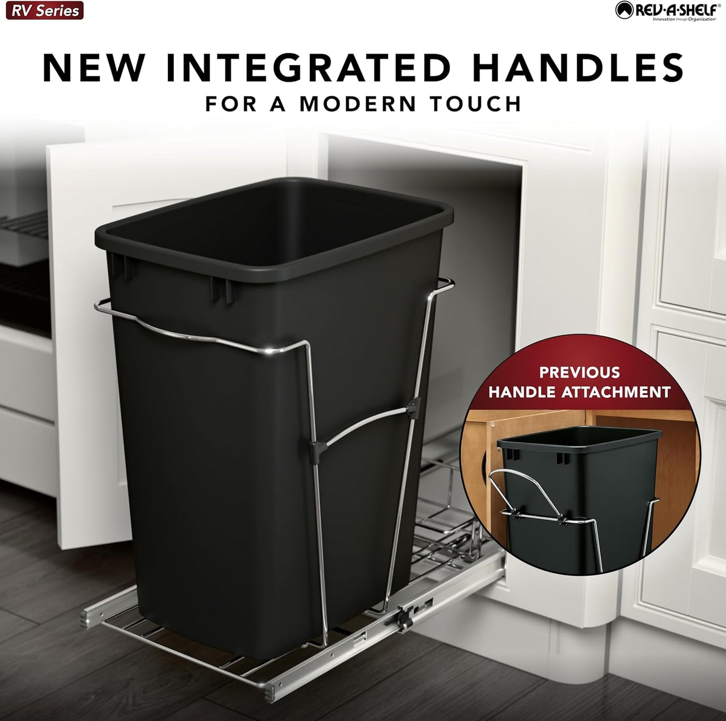 Rev-A-Shelf Pullout Trash Can for Kitchen Cabinets 35 Qt Garbage Waste Recycling Bin with Full Extension Slides, Green, RV-12KD-19C-S