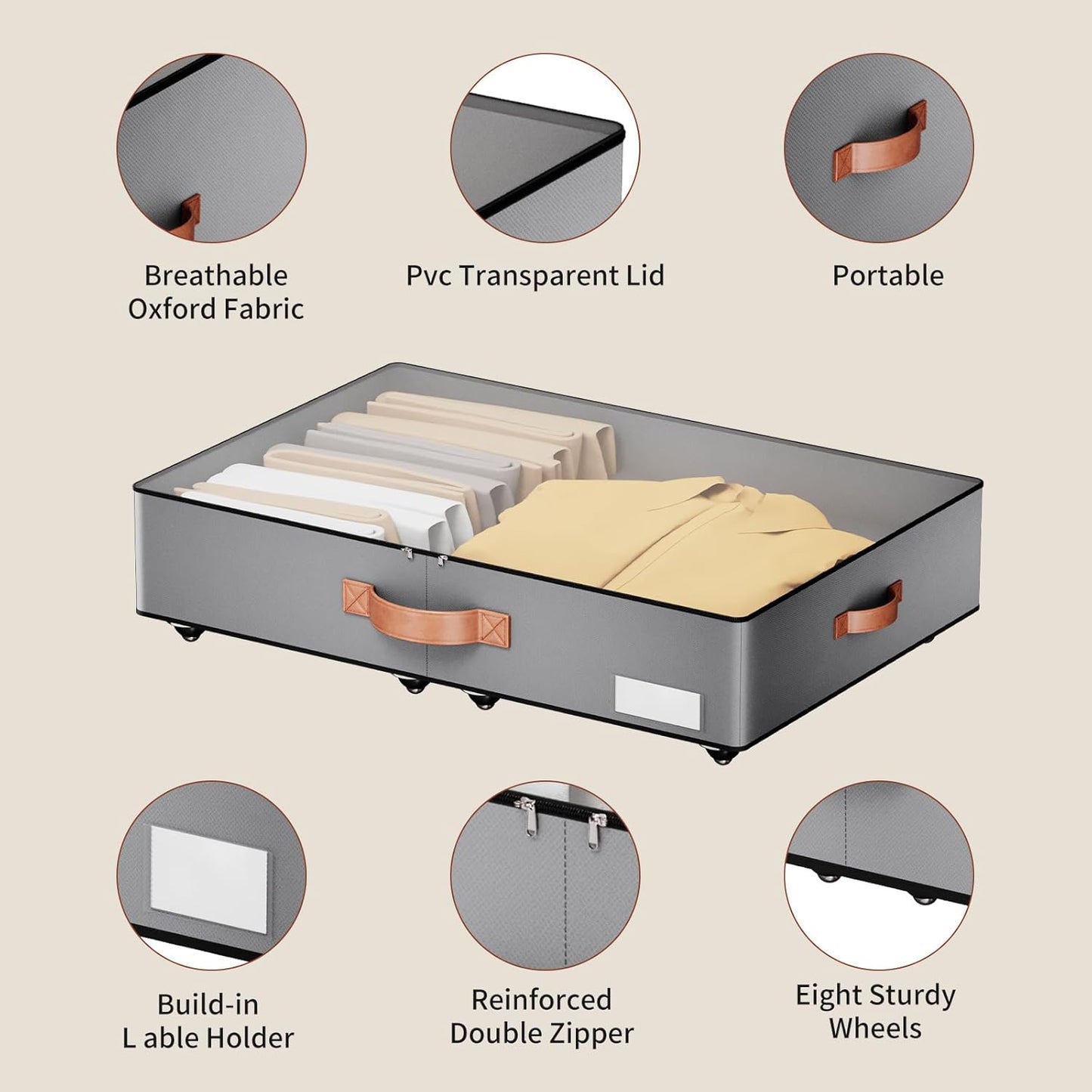 Under bed Storage With Wheels,Low profile 5.5 inches Height Storage Bins,Rolling Under bed Shoe Storage Containers,Under bed Storage Drawers for clothes & blankets