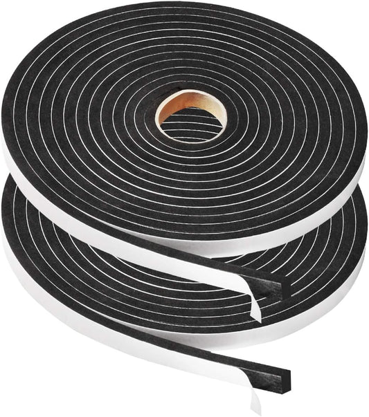 2 Rolls Foam Tape Weatheratrip for Door Window Insulation, Single Sided Foam Strips Adhesive, High Density Foam Seal Tape, Closed Cell Foam Seal Strip Tape(1/2"Wx1/4"Tx32FT, Black)