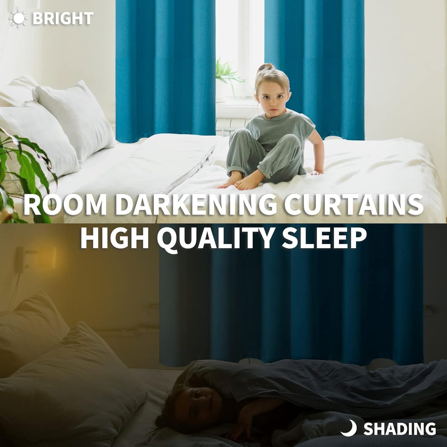 BGment Peacockblue Blackout Curtains 45 Inches Long for Bedroom Kitchen Window - Short Thermal Insulated Drapes Room Darkening with Rod Pocket for Cafe Bathroom, 42 x 45 Inch, 2 Panels