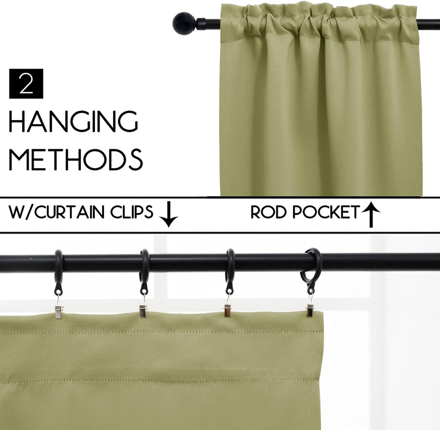 Pickluc Cafe Kitchen Curtains 36 Inches Long 2 Panels, Blackout Tier Curtains with Rod Pocket, Short Black Out Curtain for Small Window, 42" Wide and 36" Length, Set of Two, Sage Green