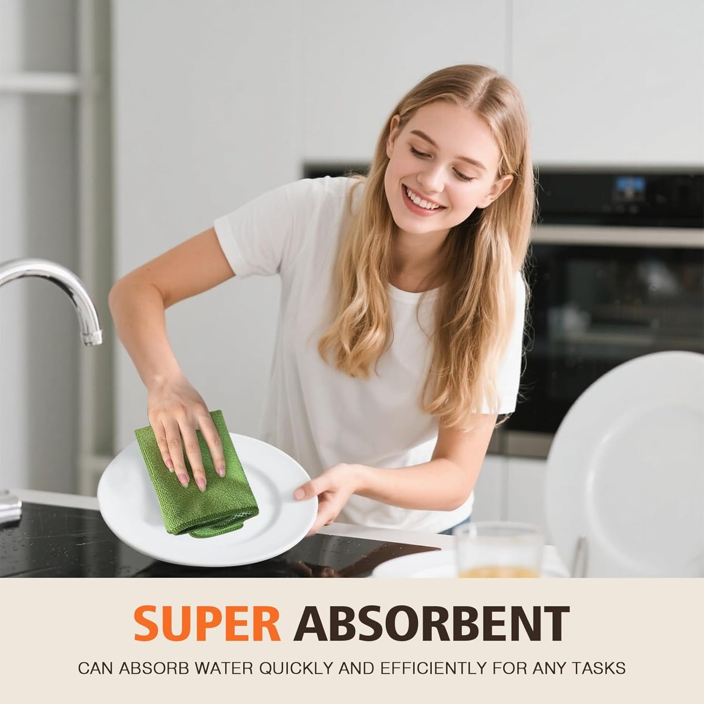 KinHwa Kitchen Washcloths for Dishes Absorbent Microfiber Dish Cloths Quick Dry Dish Rags with Poly Scour Scrub Side Ideal for Kitchen Cleaning (Green, 12inchx12inch 9 Pack)