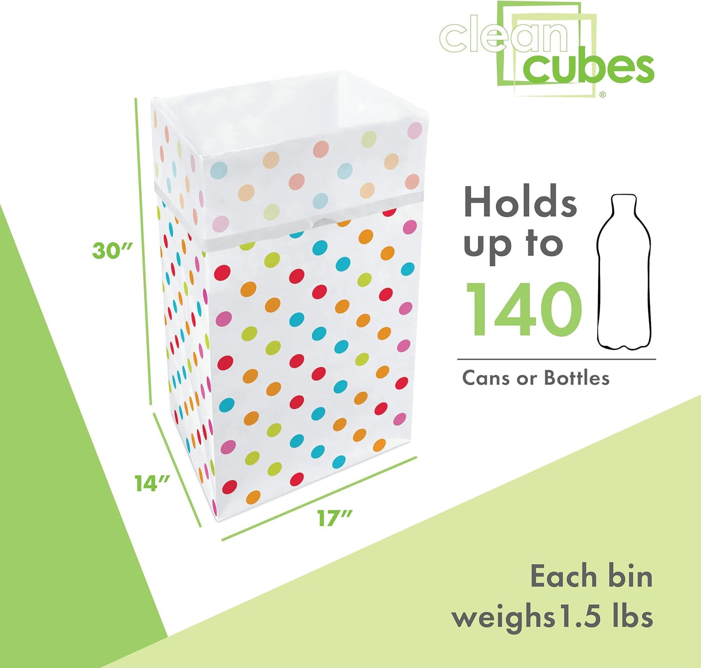 30 Gallon Disposable Pop-Up Trash Cans (3-Pack) with Fitted Bags – Foldable Garbage & Recycling Bins for Parties, Events & Kitchen (Polka Dot, 30" H x 14" W x 17" D)