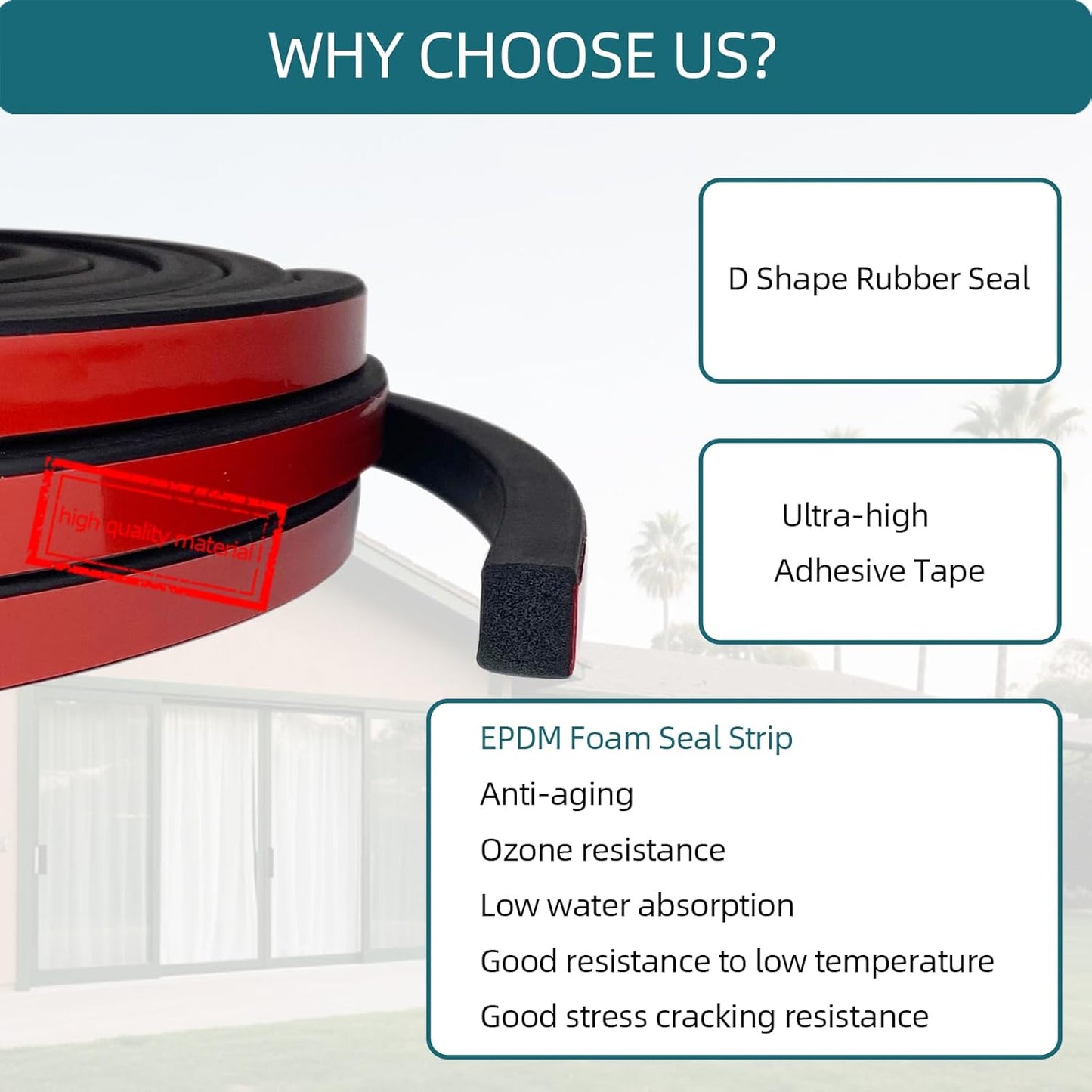 Solid Rectangle Rubber Seal with High Tack Self-Adhesive Tape, EPDM Foam Rubber Weather Stripping for Boat, Auto, RV, Marine, Garage Doors/Window Seal, Black(26Feet)