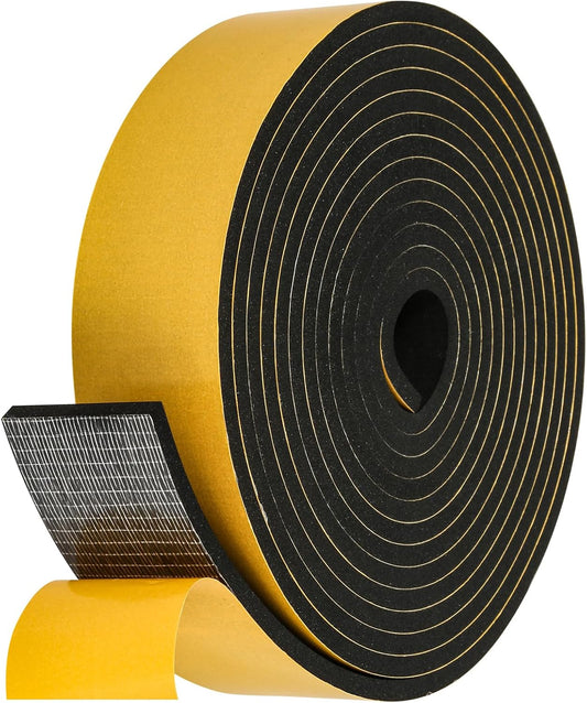 Weather Stripping Seal (2 Inch X 1/4 Inch) for Door Window, 16Feet High Density Foam Tape, Soundproofing, Insulation Strip, Door Sealers for Door Frame- Black
