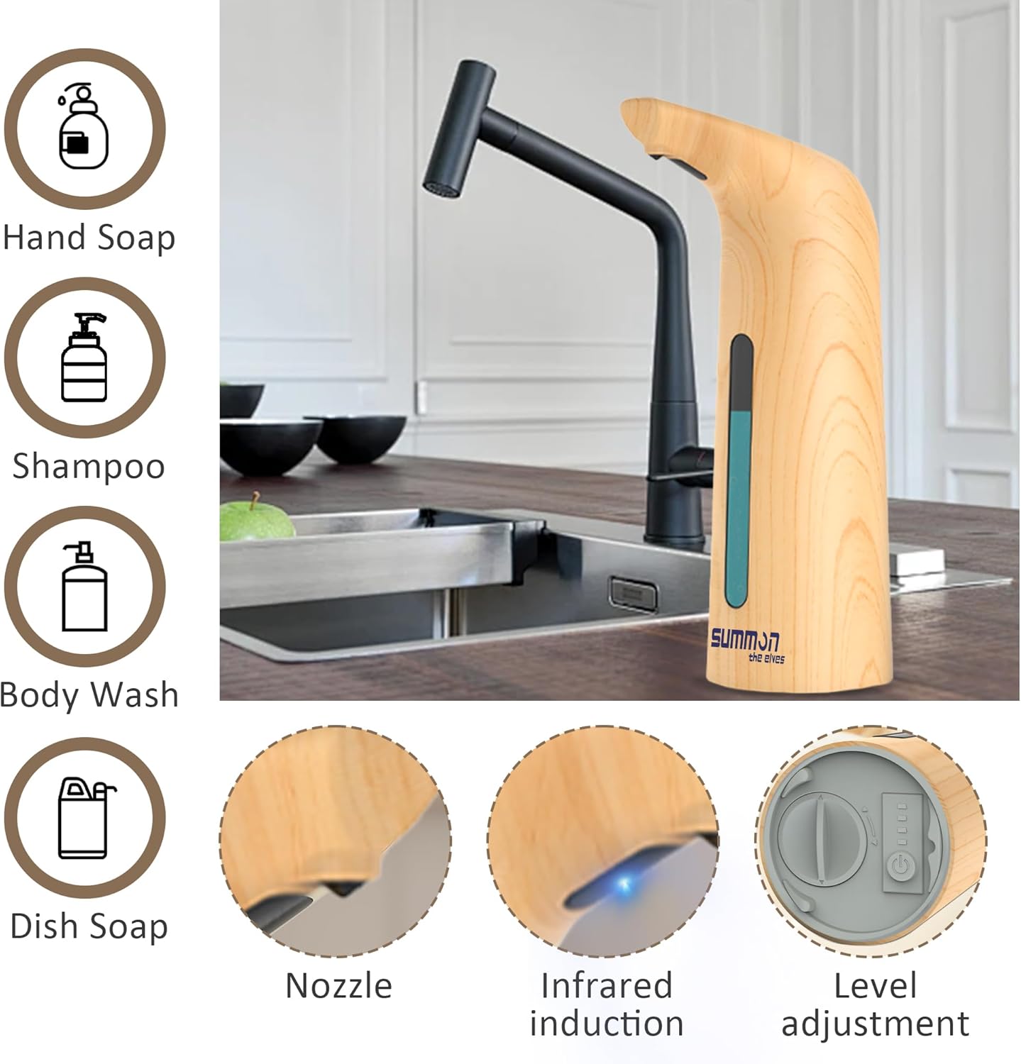 Automatic Liquid Soap Dispenser Touchless,400ML Hand & Dish Countertop Electric Dispenser with Sensor,4 Gear Adjustable Waterproof Battery Operated Kitchen Auto Soap Pump