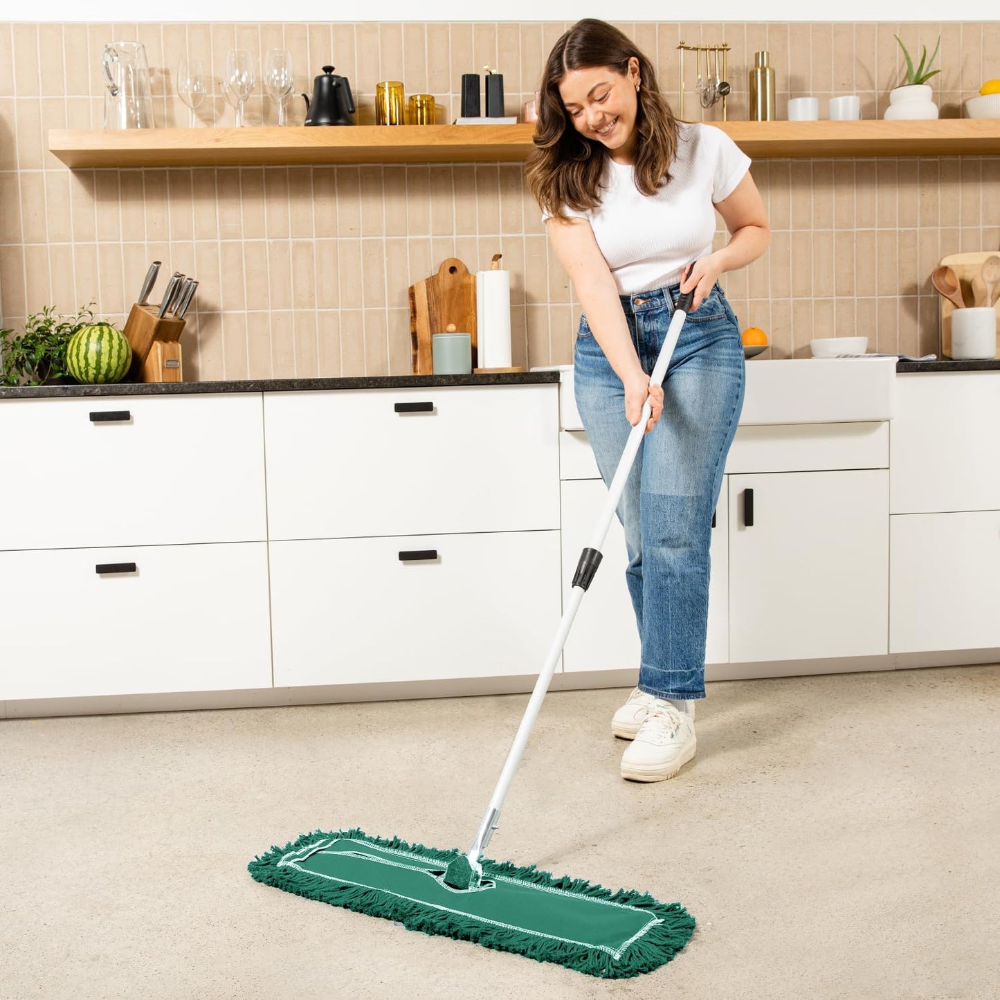36 Inch Green Commercial Dust Mop & Floor Sweeper with Extendable Handle – Mop for Hardwood, Tile, and Concrete Floor Cleaning