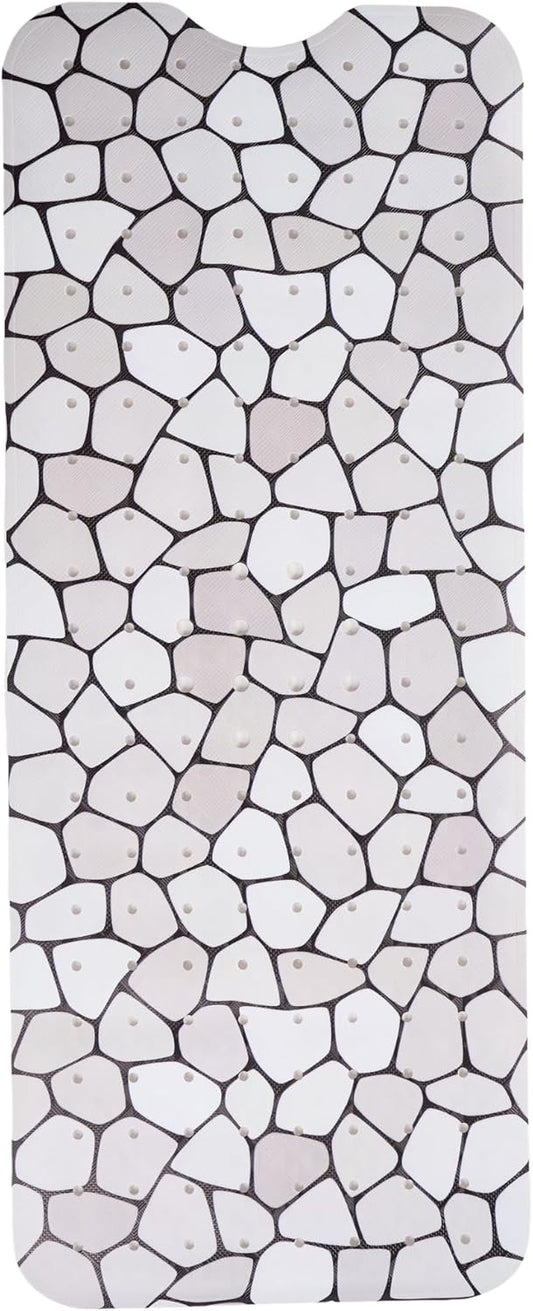 ENKOSI Bath Mat – Large 40 x 16 Inch Non-Slip Bathtub Mat with Secure Suction Cups & Drain Holes – Extra Long Bathroom Shower Mat for Tub with Grey Pebble Design (Grey Pebble 40x16)