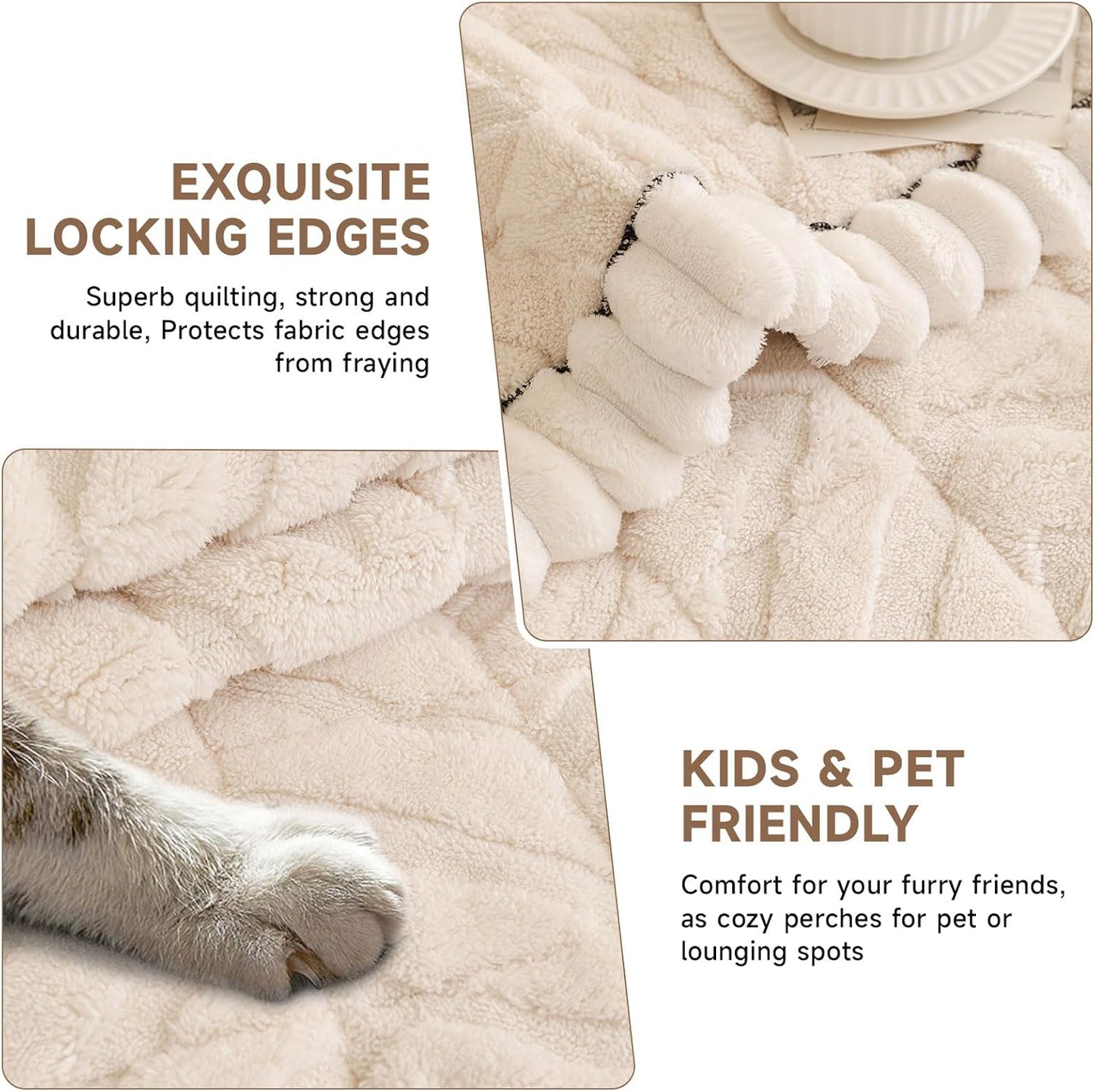 OTOB All Season Couch Cover for Dogs Washable, Non Slip Fuzzy Plush Pet Couch Covers Kids Pet Friendly, Geometric Jacquard Modern Soft Loveseat Sofa Slipcovers Protectors (White, 27.6"x59.1")