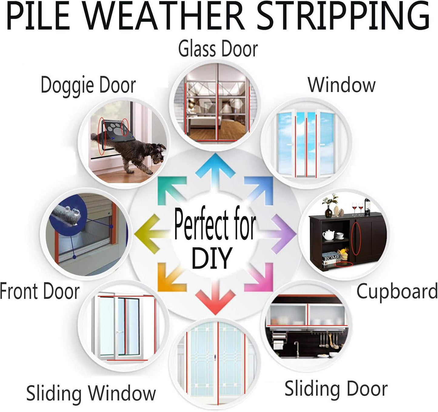 Brush Weather Stripping for Sliding Windows/Doors Frame Side,Pile Self Adhesive Weatherstrip Seal Strip for Soundproofing (16.5ft x11/32 x 11/32 Brush inch, Black)