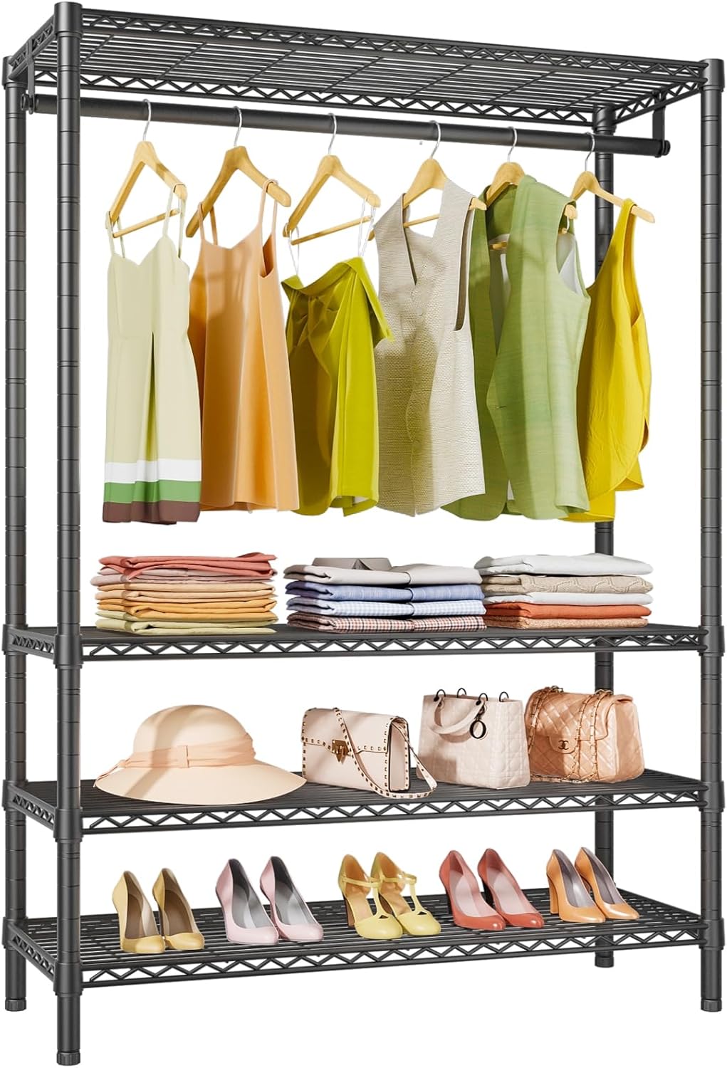 VIPEK V1 Plus Heavy Duty Clothes Rack with Shelves - 4 Tiers Adjustable Height | Holds Up to 540lbs | Perfect for Small Spaces, Apartments | Compact Design for Flexible Storage, Black