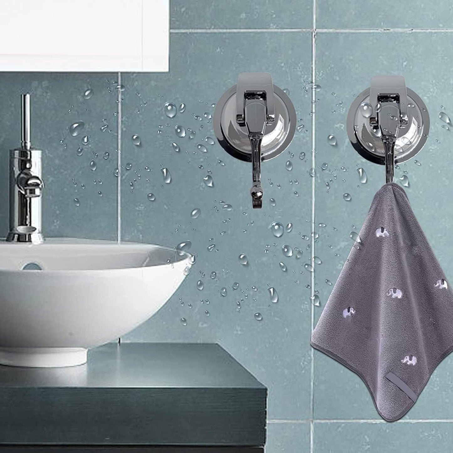 Heavy Duty Suction Cup Hooks for Shower, Bathroom Robe - Reusable, No Hole Punched, for Garland Decoration (Silver Grey, 2 Pack), XPG-TSX1