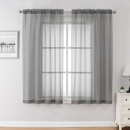 Chyhomenyc Voile Sheer Window Curtain Panels 54 Inch Long, Set of 2, Top Dual Rod Pockets Light Filtering Drapes for Small Window/Bathroom/Living Room/Bedroom, 42W x 54L inches, Charcoal Grey