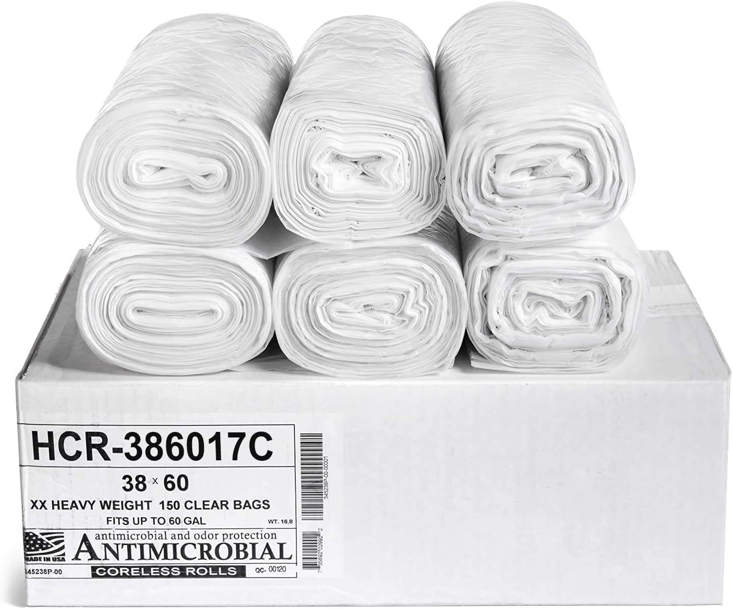 Aluf Plastics High Density Trash Bags, 60 Gallon, 150 Count, 17 Micron (eq), 38" x 60", Clear, for Bathroom, Office, Industrial, Commercial, Janitorial, Municipal, Recycling