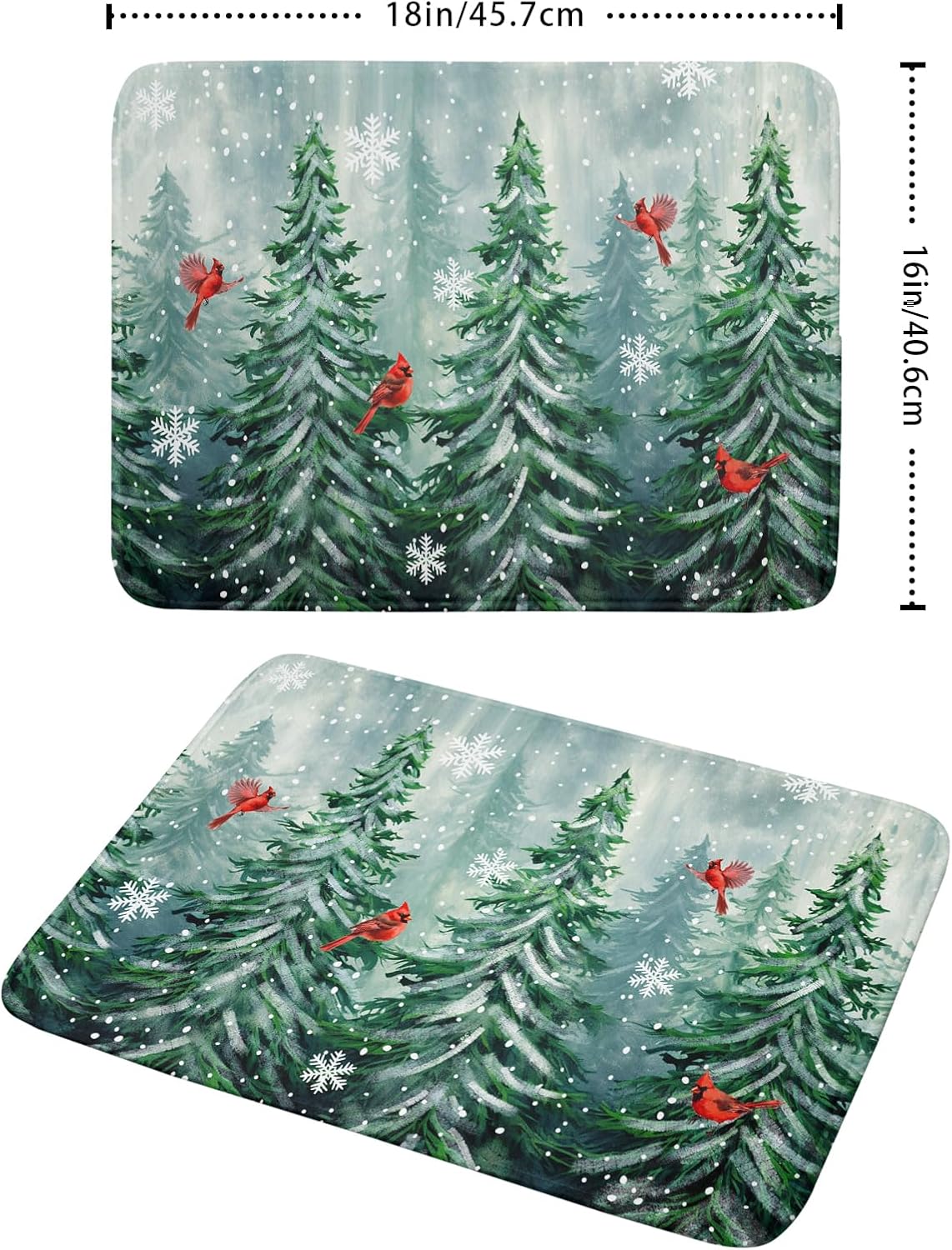 Welcome Winter Pines Tree Dish Drying Mat, Winter Snowflake Dish Drying Mat for Kitchen Counter, Red Birds Absorbent Fast Dry Dish Drainer Mat Protector Xmas Microfiber Dish Drying Pad 16"x18"