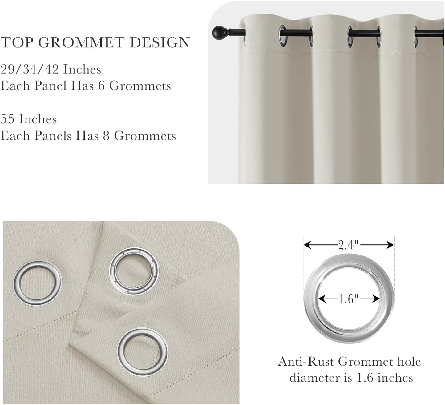 PONY DANCE Blackout Curtains for Bedroom 72 Inch Length 2 Panels Set, Privacy Thermal Insulated Room Darkening Grommet Drapes for Living Room Window, W34 x L72 Inch, Cream