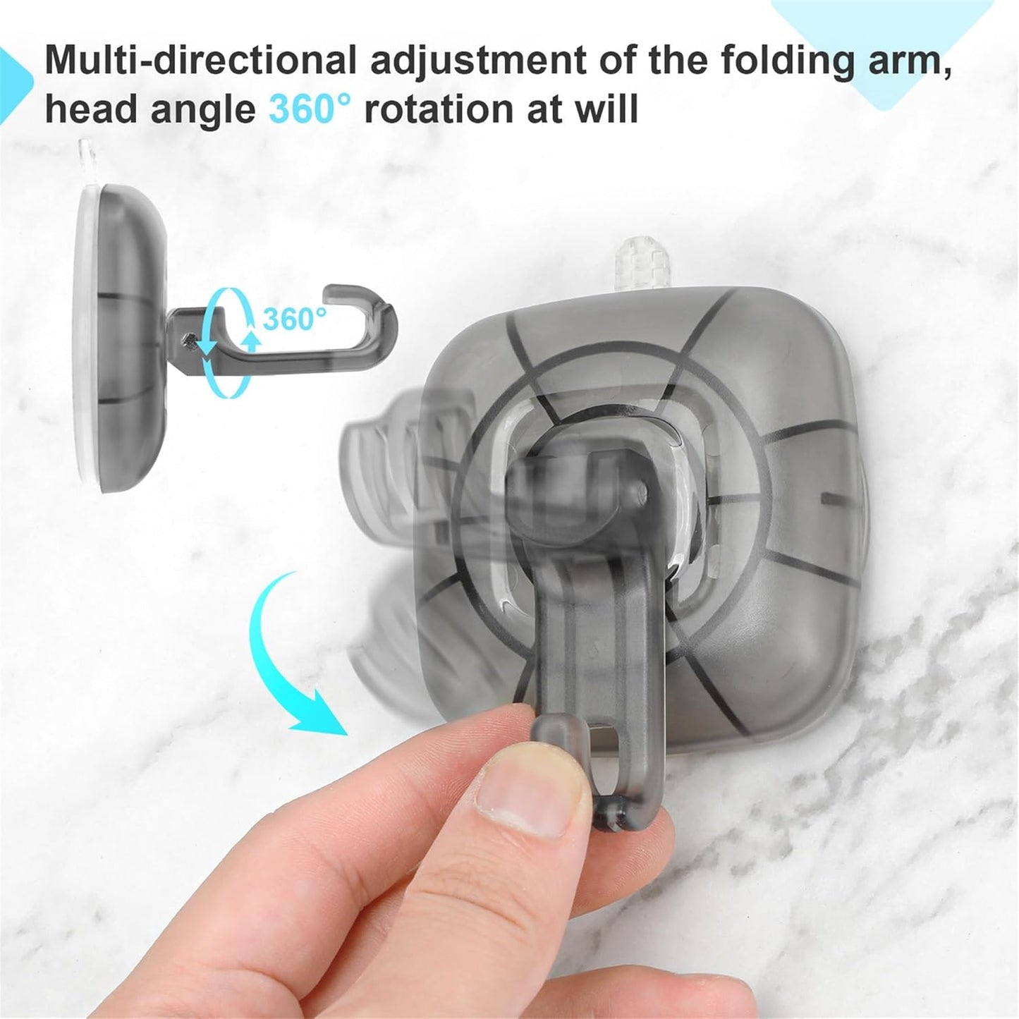 22 lb Heavy Duty Suction Cup Hooks 4 Pack - 360° Rotating Shower Hooks for Bathroom, Wall, Glass Door, Window Hanging Foldable Holder for Towel, Wreath, Cups (ABS+PC) No Drill Suction Hook Reusable