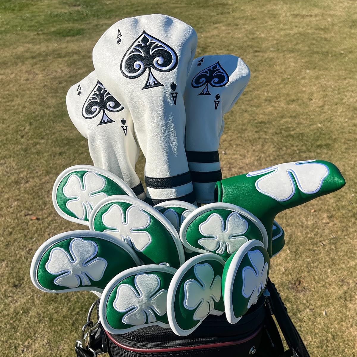 Lucky Clover Golf Iron Club Head Covers Headcovers Set, 10pcs Leather Golf Headcovers for Irons Gift for Men Women Golfer, Designed to fit All Brands