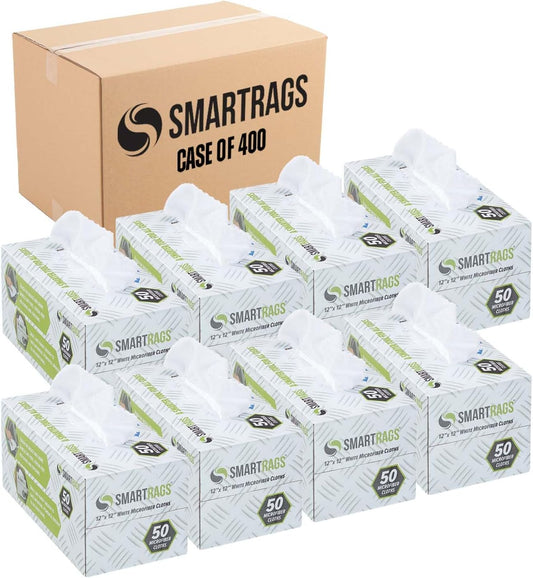 Arkwright Smart Rags in Box - (Bulk Case of 400) Lint Free Microfiber Cleaning Cloth, Scratch & Streak-Free, Dispensable Wash Towels for Cars, Window Glass, and Auto Shop, 12 x 12 in, White