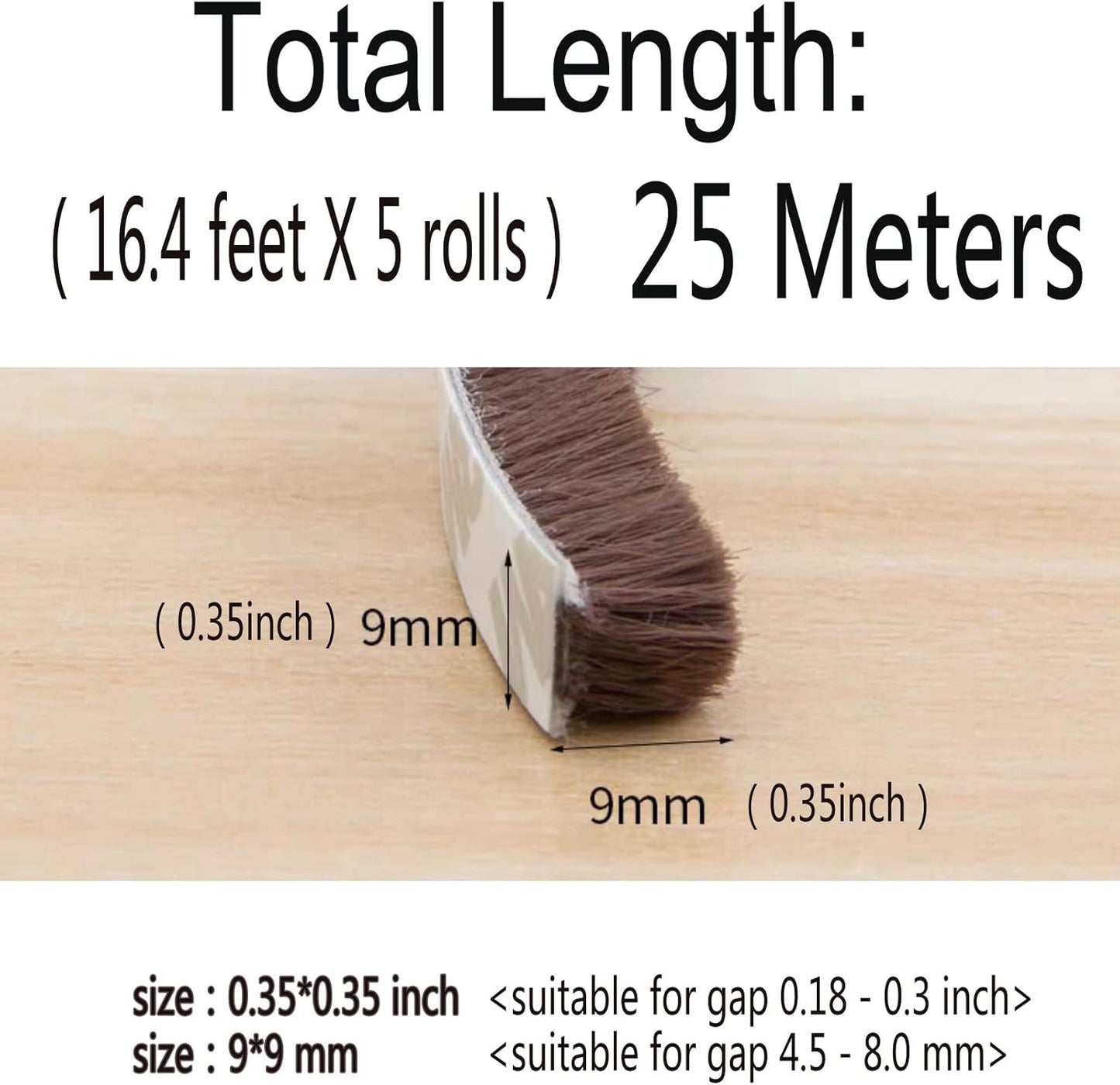 Brush Weatherstrip for Sliding Window Side,Pile Weatherstripping Door Sealers for Door Frame (80ft x11/32 Backing x 11/32 Brush inch, Brown)