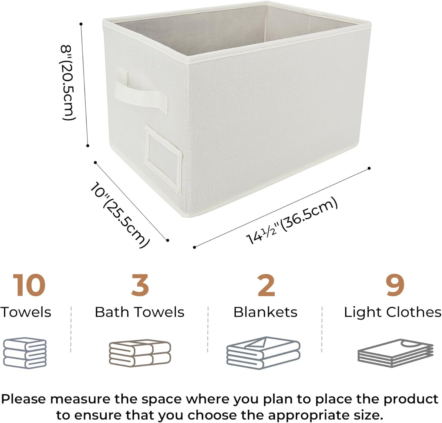 GRANNY SAYS Closet Organizer Bins with Label Holder, Fabric Storage Baskets, Foldable Storage Bins for Living Room, Decorative Storage Containers Organizing, Pearl White, 3-Pack