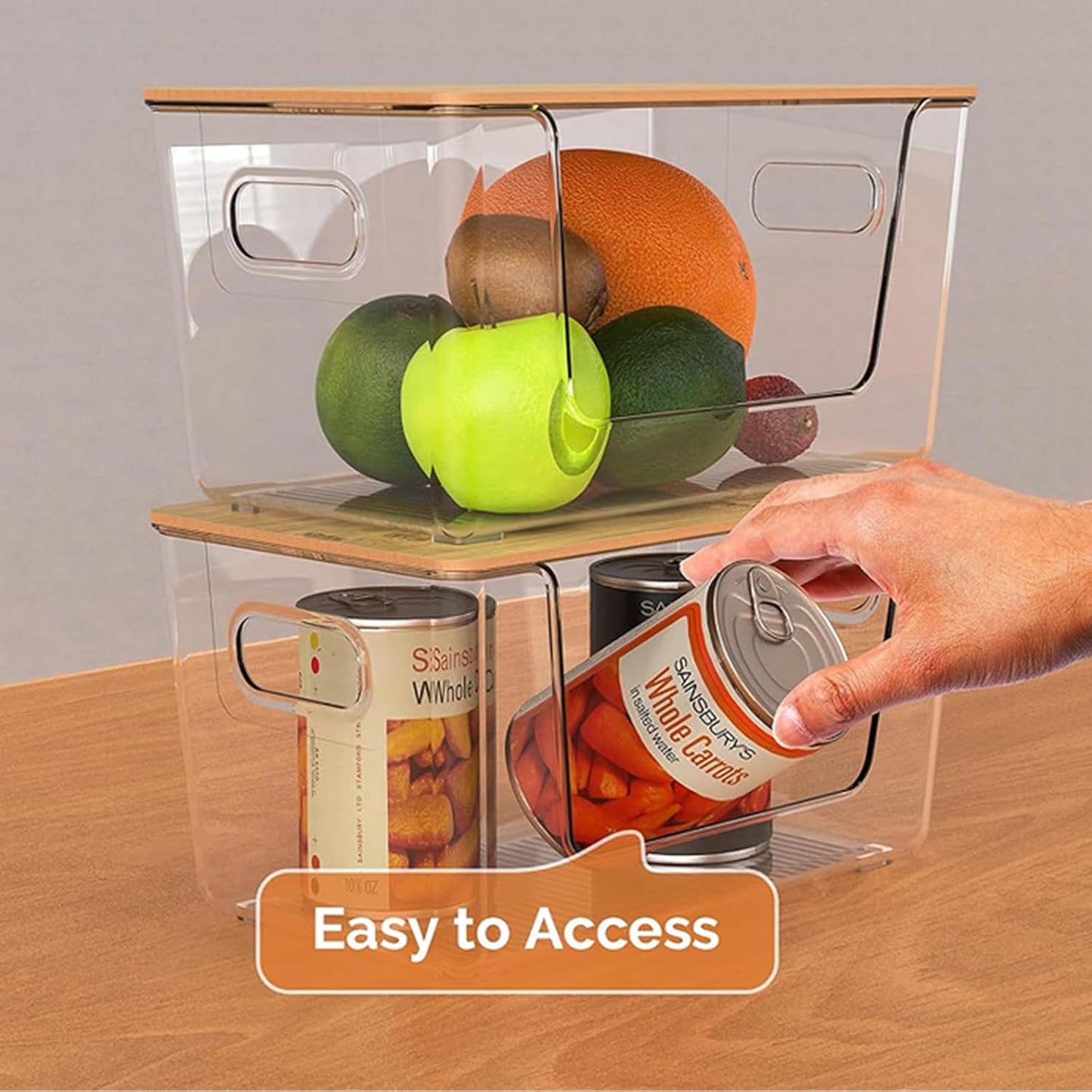 Trash Bag Holders with Bamboo Lids 2 Pack, Garbage Bag Dispenser with Lid, Open Front Stackable Storage Bins, Storage Container for Kitchen, Laundry Organization, Kitchen, Pantry,Under-Sink