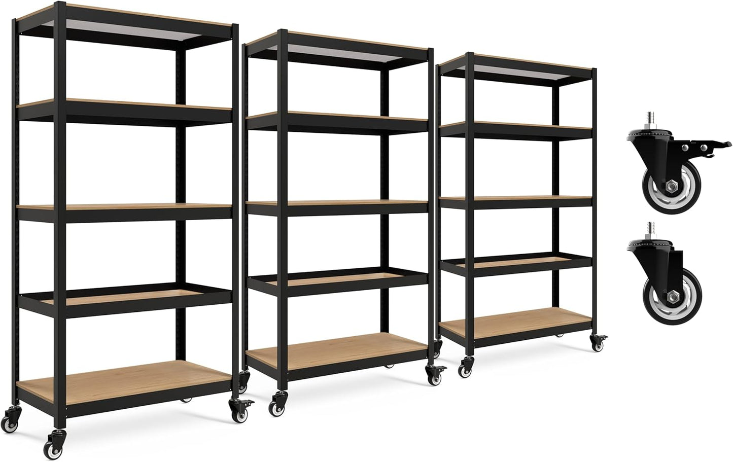 HOMEDANT House 5-Tier Metal Rolling Cart Shelf Rack Casters Heavy Duty Laminated Wheel Shelving Unit Adjustable Utility Storage Shelves Organizer Shelf Kitchen Garage 36.2" W x 16.5" D x 69.5" H 3Pack