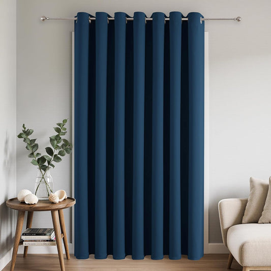 Joydeco Blackout Patio Sliding Door Curtains 96 Inches Long, Grommet Privacy Room Divider Curtains, Extra Wide Thermal Blackout Drapes for Bedroom Living Room (Navy Blue, 100Wx96L, 1 Panel)