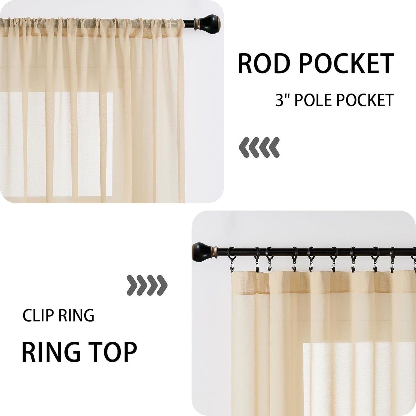 Tollpiz Small Sheer Curtain Linen Textured Curtain Sheers Doorway Light Filtering Voile French Door Rod Pocket Curtains Patio Glass Door, 25 x 40 inches Long, Beige, Set of 1 Panel