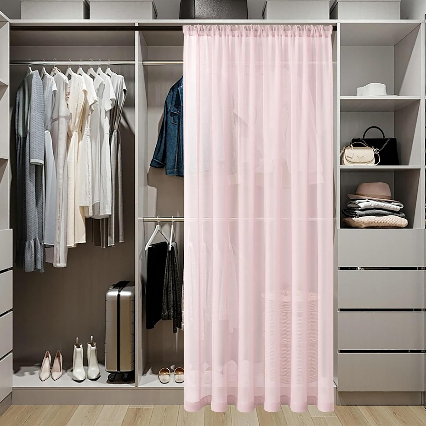 Tollpiz Sheer Door Curtains Closet Linen Textured Curtain Sheers Doorway Light Filtering Voile Patio Glass Door Rod Pocket Curtains French Door, 54 x 80 inches Long, Pink, Set of 1 Panel