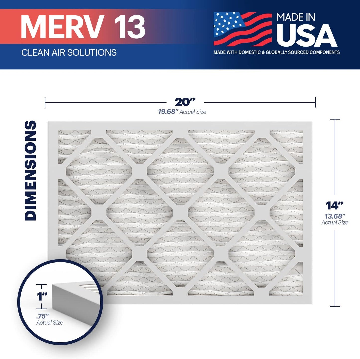 BNX TruFilter 14x20x1 MERV 13 (12-Pack) AC Furnace Air Filter - MADE IN USA - Electrostatic Pleated Air Conditioner HVAC AC Furnace Filters - Removes Pollen, Mold, Bacteria, Smoke