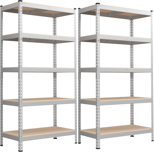 SONGMICS 5-Tier Storage Shelves, Load 2310 lb, Set of 2 Garage Storage, Boltless Assembly, Adjustable Shelving Unit, 17.7 x 35.4 x 70.9 Inches, for Study Shed Basement, Silver UGLR450E02