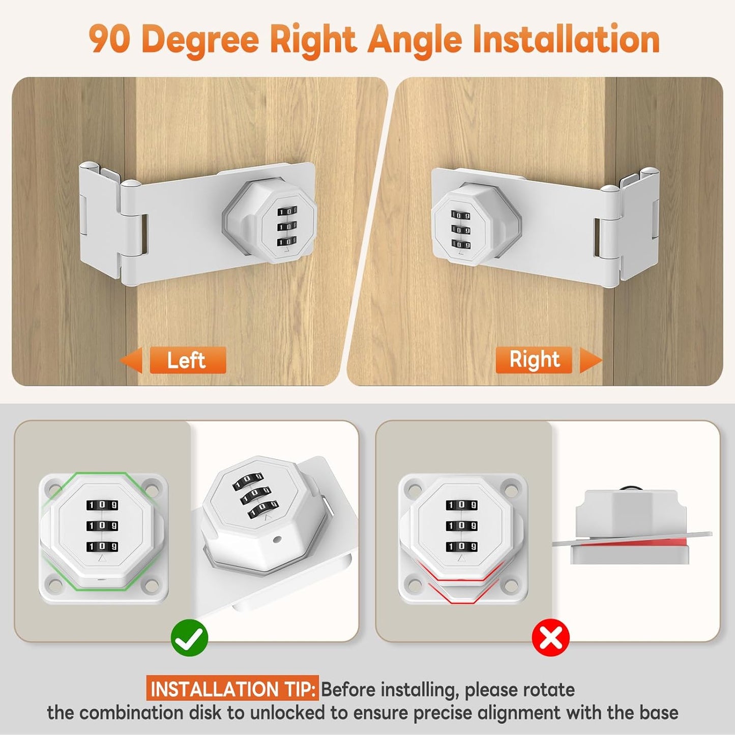 90 Degree 3-Digit Combination Cabinet Lock, Zinc Alloy Keyless Folding Hasp Lock Latch, Password Security Rotary Door Latch for Office File Cabinet, Drawer, Locker, Cupboard (2, White)