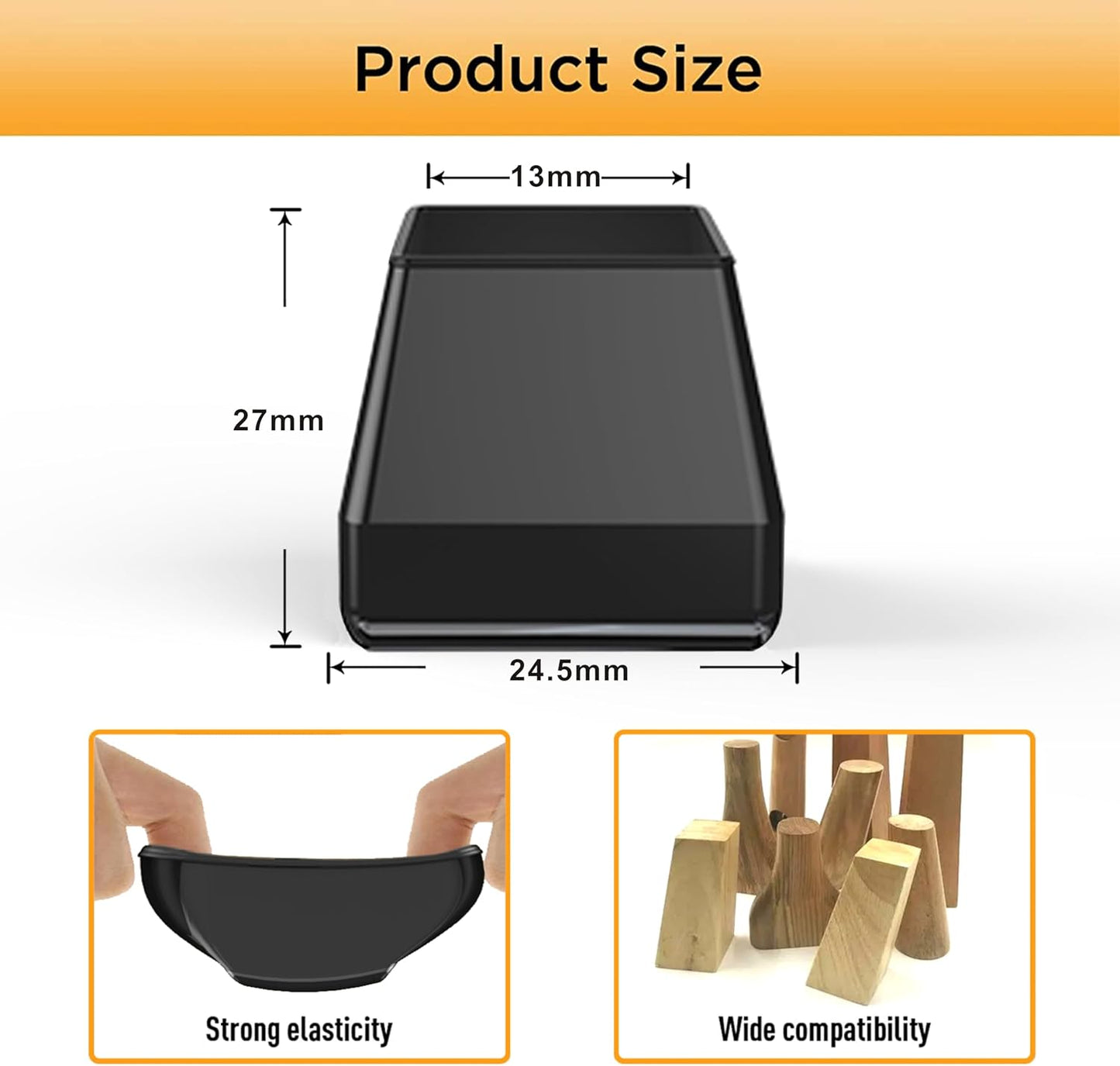 Furniture Sliders,24 PCS Square Chair Leg Sliders for Carpet, Furniture Movers Sliders, Carpet Chairs Furniture Glides, Floor Protectors, Carpet Moving Sliders Easily Move.(Black, Fit:0.67-0.87").