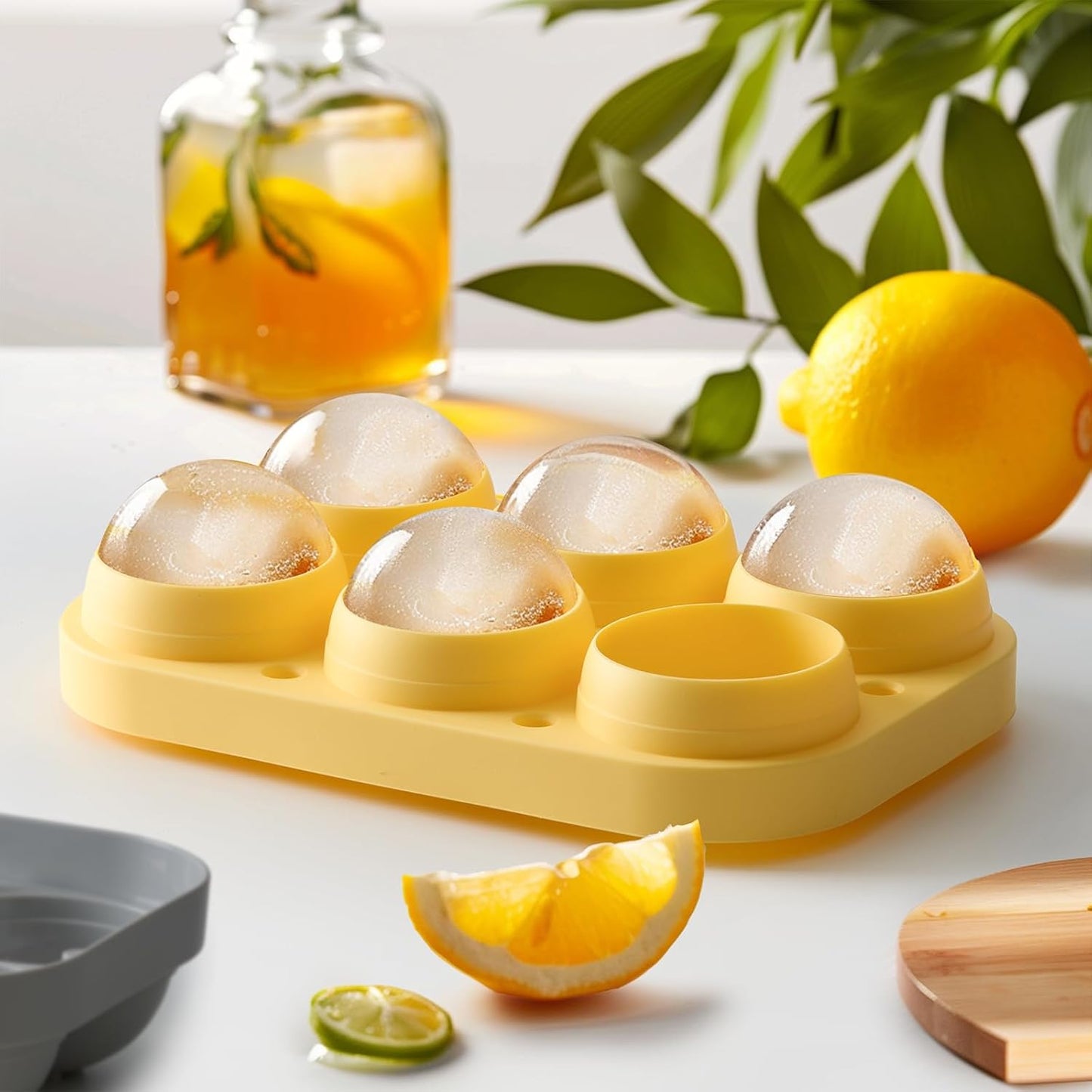 2.5inch Spherical Ice Ball Tray For Whiskey, Big Ice Freezer Mold for Cocktails，Easy Fill In & Release Ice Cube Mold, Durable &Reusable Spherical Ice Maker (Sunshine)