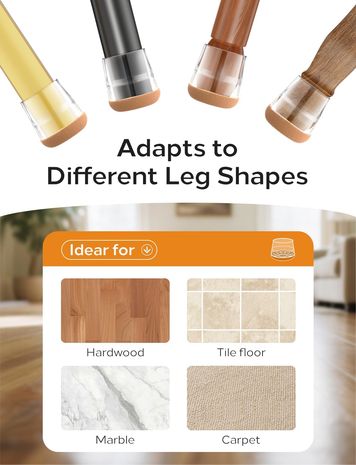 24-Pack Silicone Chair Leg Floor Protectors for Hardwood Floors -Felt Furniture Pads, Rubber Chair Leg Covers/Caps - No Noise & Scratch-Proof - Round Large (Fits 1 5/16"-1 7/16" / 32-36mm), Clear