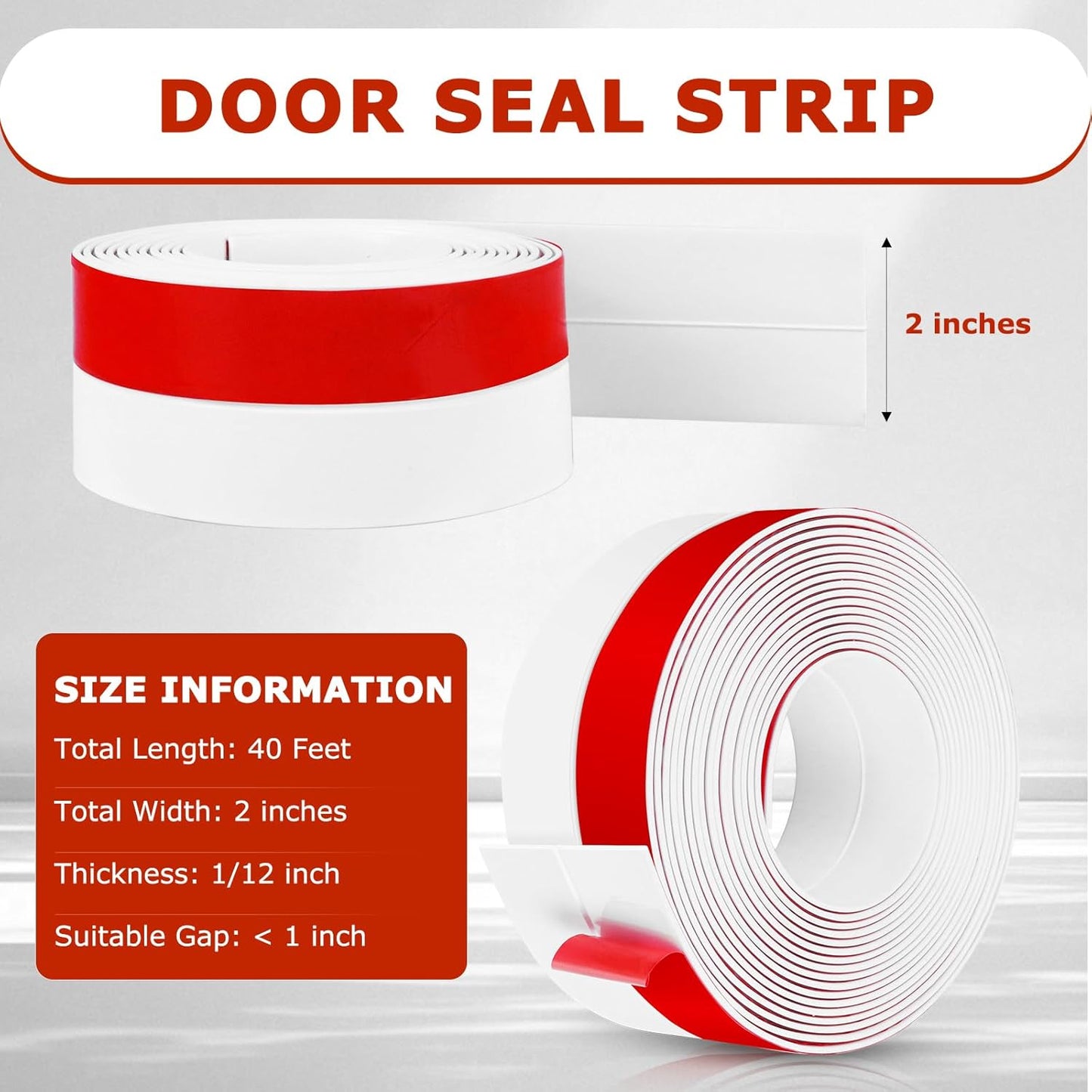 Weather Stripping Self Adhesive Door Draft Stopper Flexible Shower Door Bottom Seal Silicone Seal Strip for Sliding Glass Windows Side Gaps (White, 2 Inch Wide x 40 Feet Long)