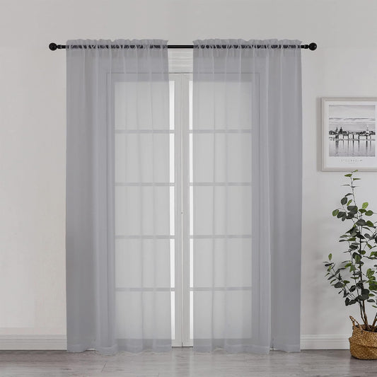 Chyhomenyc Sheer Window Curtains 72 inch Length 2 PCS- Rod Pocket Living Room Curtain Panels Voile Textured Soft and Lightweight Window Treatments for Bedroom Decor, 42W x 72L Inches, Charcoal Grey